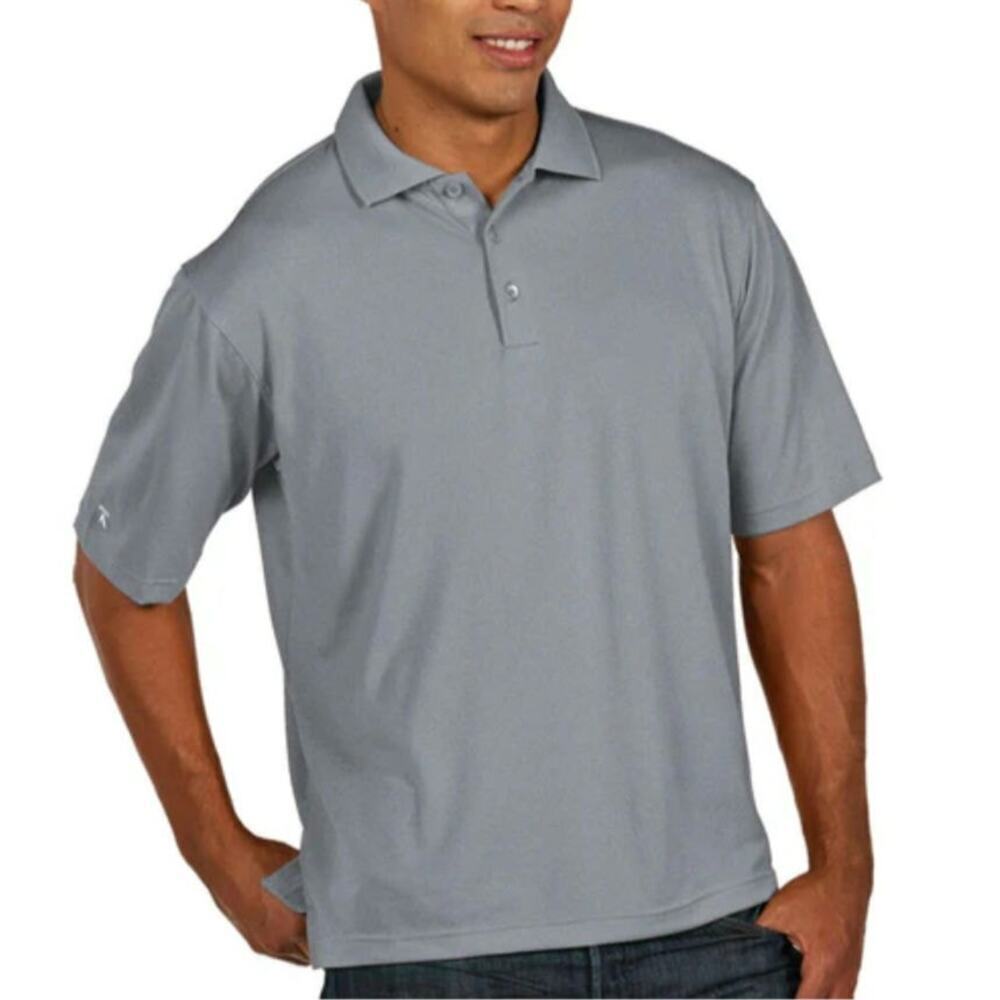 Antigua Pique Xtra Lite Short Sleeve Polo Shirt Heather Gray Mens Medium NWT